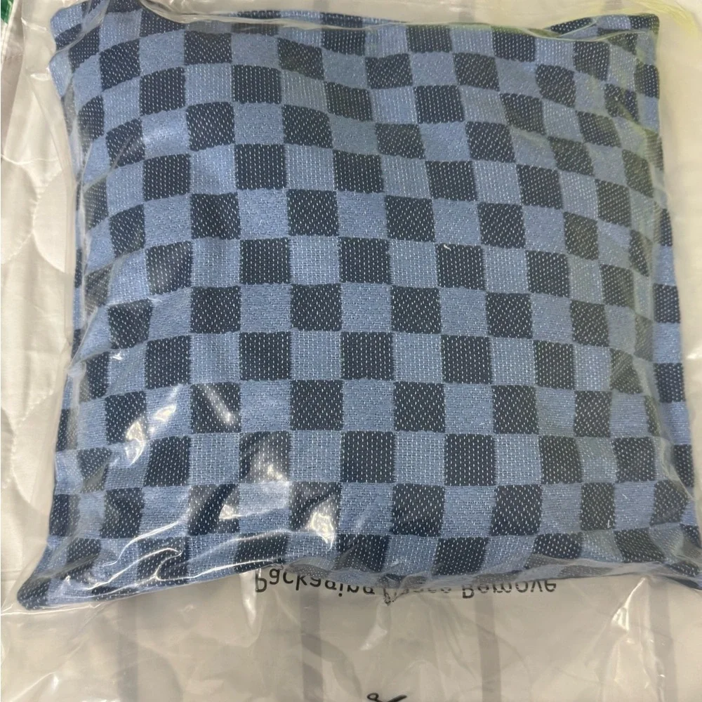 2pc Room Essential 16x16 Blue Checkerboard Design Throw Pillow, NWT